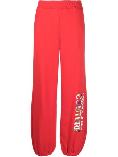 Памучни спортни панталони с принт Versace Jeans Couture червено