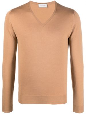 Пуловер с v-образно деколте John Smedley кафяво