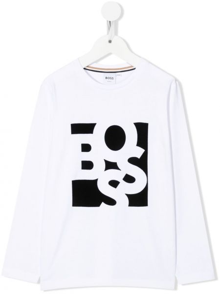 T-shirt con stampa a maniche lunghe Boss Kidswear bianco
