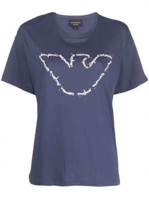 Kokvilnas t-krekls ar apdruku Emporio Armani zils