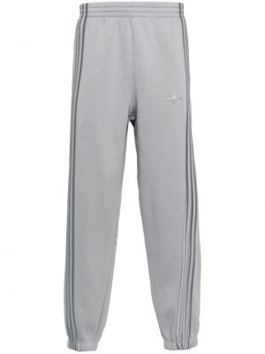 Pantalon brodé en cuir en cuir Adidas gris