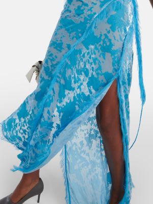 Asimetrična žametna dolga obleka iz rebrastega žameta Acne Studios modra
