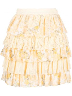 Květinové bavlněné hedvábné plisovaná sukně Loveshackfancy - žlutá