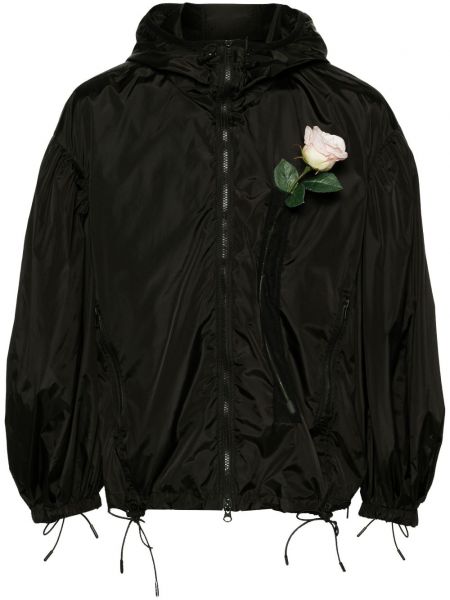 Jakna s cvetličnim vzorcem s kapuco Simone Rocha črna