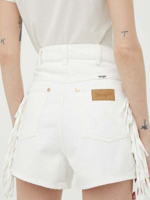 Pantaloni cu franjuri cu talie înaltă Wrangler alb