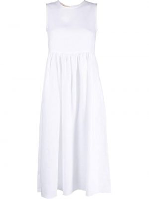 Plisované ľanové midi šaty bez rukávov Blanca Vita biela