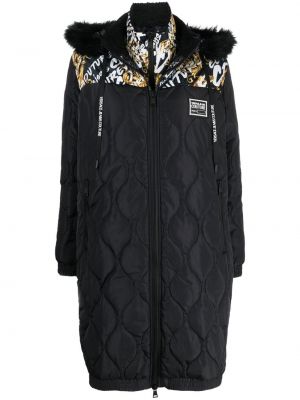 Płaszcz pikowany z futerkiem na zamek z nadrukiem Versace Jeans Couture - сzarny