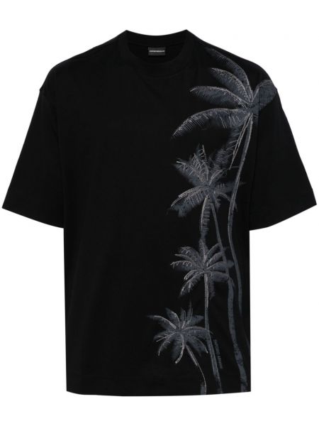 Kokvilnas t-krekls ar apdruku Emporio Armani melns