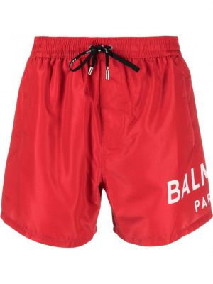 Shorts à imprimé Balmain rouge