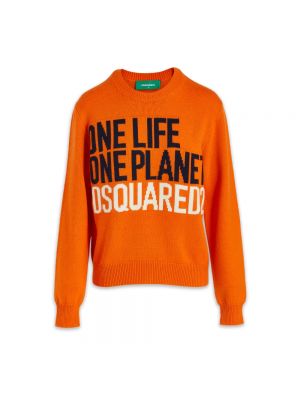 Sweter z okrągłym dekoltem Dsquared2 pomarańczowy