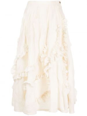 Asimetrična vunena midi suknja s volanima Comme Des Garçons Tao bijela