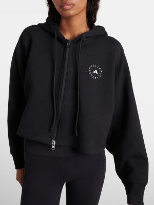 Pamučna hoodie s kapuljačom s patentnim zatvaračem Adidas By Stella Mccartney crna