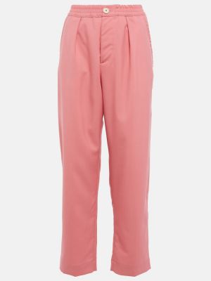 Плисирани вълнени прав панталон с висока талия Marni розово
