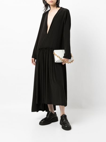 Vestido largo con escote v de crepé Yohji Yamamoto negro