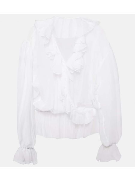 Bluză de mătase din șifon cu volane Dolce&gabbana alb