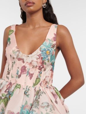 Virágos selyem lenvászon ruha Zimmermann rózsaszín