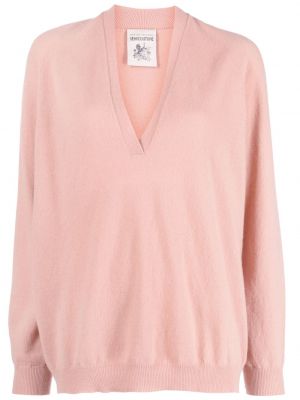 Kašmírový vlnený sveter s výstrihom do v Semicouture ružová