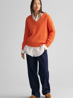 Вовняний пуловер з v-подібним вирізом Gant помаранчевий