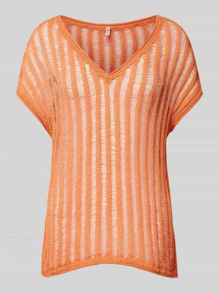 Dzianinowa bluzka z dekoltem w serek Soyaconcept pomarańczowa
