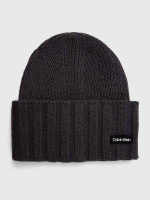 Dzianinowa czapka wełniana Calvin Klein szara