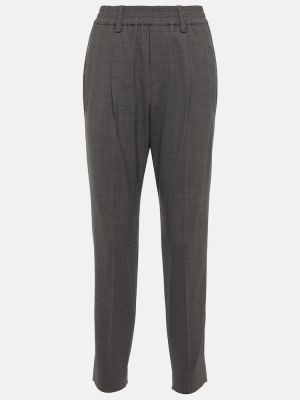 Vlněné rovné kalhoty Brunello Cucinelli šedé