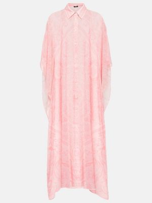 Šifonové dlouhé šaty s potiskem Versace růžové