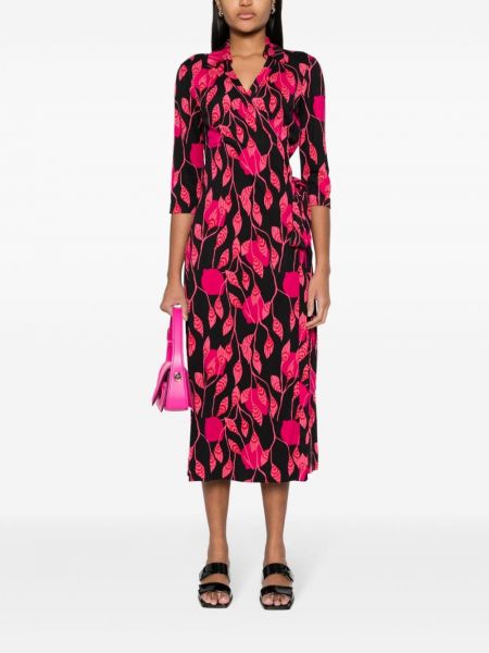 Květinové hedvábné šaty s potiskem Dvf Diane Von Furstenberg černé
