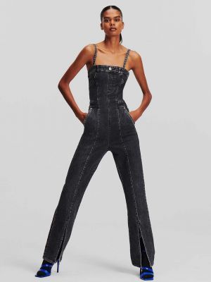 Kombinezon bawełniany z dekoltem kwadratowym Karl Lagerfeld Jeans szary