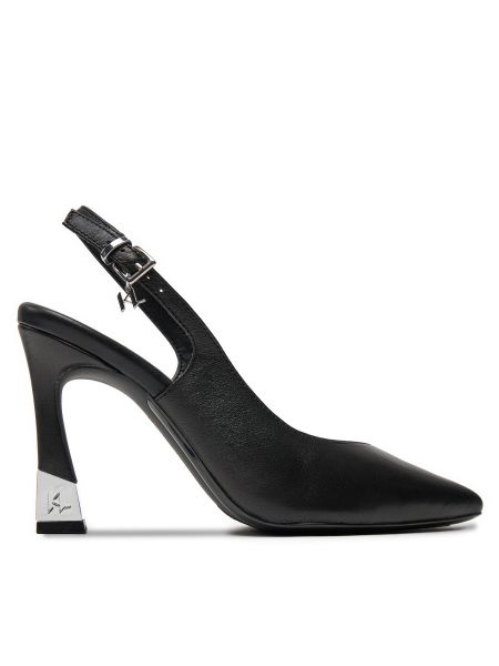 Sandały skórzane szpilki Karl Lagerfeld czarne