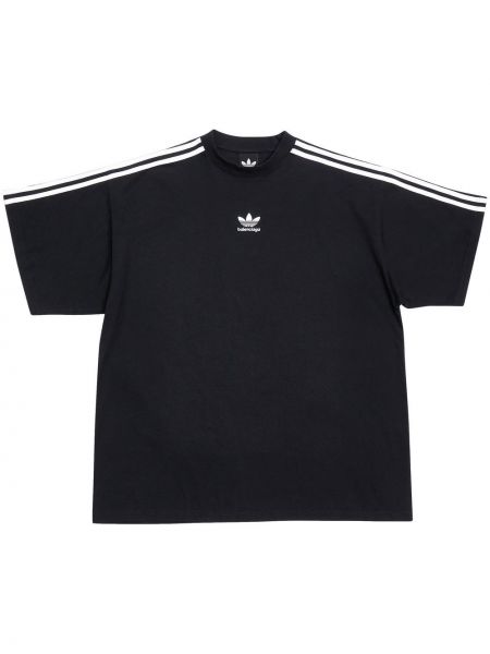 Pruhované bavlnené tričko s potlačou s krátkymi rukávmi Balenciaga - čierna