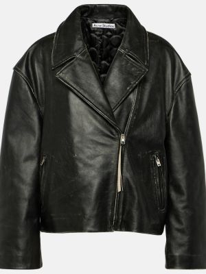 Kožená bunda s oděrkami Acne Studios černá