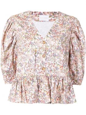 Bluza s cvjetnim printom s printom s v-izrezom Kika Vargas ružičasta