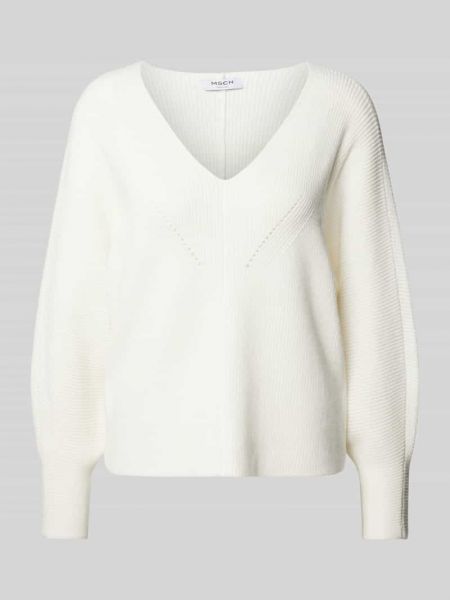 Dzianinowy sweter z dekoltem w serek Msch Copenhagen biały