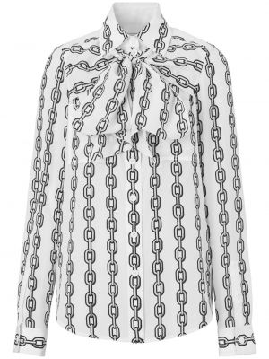 Блуза с панделка с принт Burberry бяло