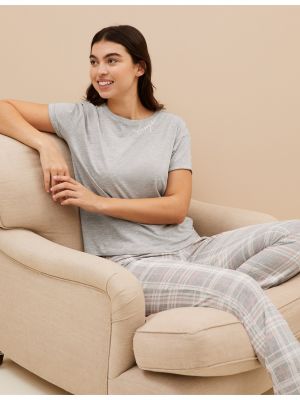 Kostkované pyžamo Marks & Spencer šedé