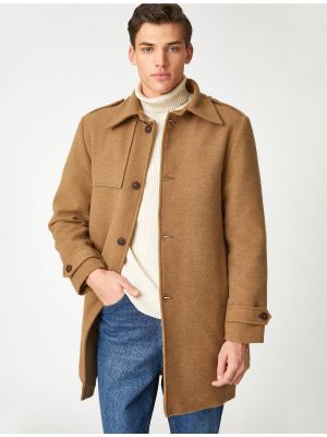 Klasický kabát s knoflíky s kapsami Koton hnědý