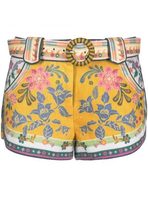Pantaloni scurți de in cu model floral cu imagine Zimmermann galben