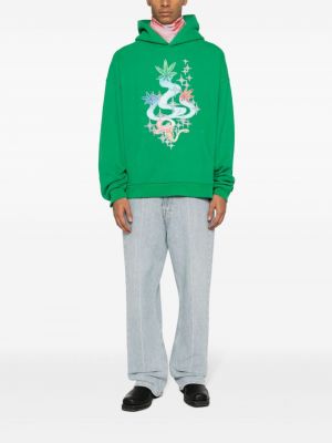 Raštuotas medvilninis džemperis su gobtuvu Erl žalia
