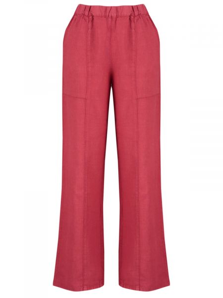 Lněné kalhoty s vysokým pasem relaxed fit Trendyol červené