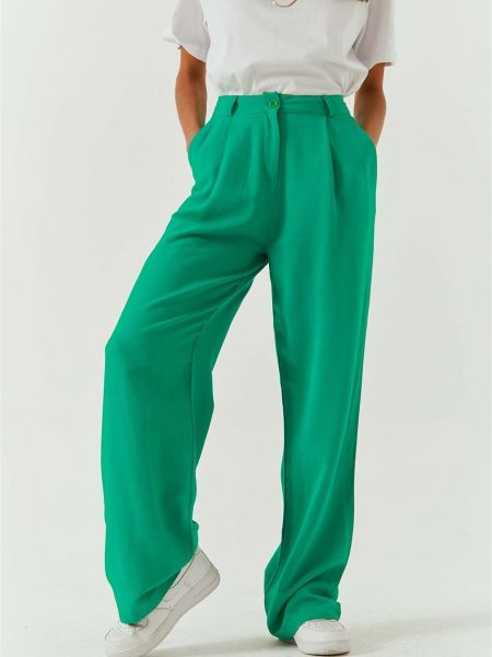 Lněné kalhoty Laluvia zelené