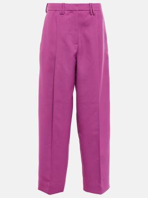 Pantaloni cu talie înaltă cu croială lejeră plisate Ganni violet