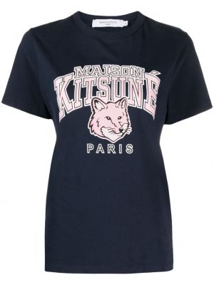Kokvilnas t-krekls ar apdruku Maison Kitsuné zils
