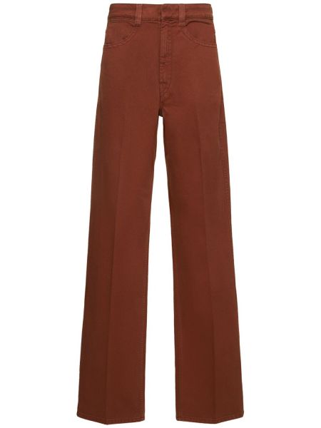 Spodnie z wysoką talią bawełniane Lemaire brązowe