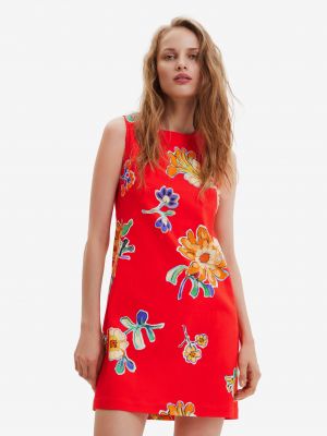 Slim fit květinové šaty Desigual červené
