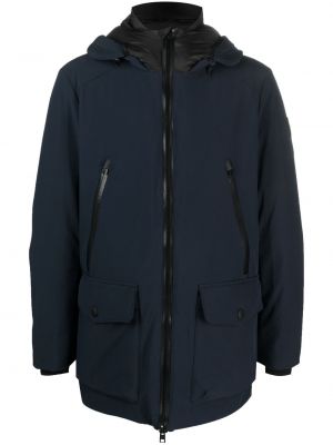 Péřová bunda na zip s kapucí Woolrich modrá