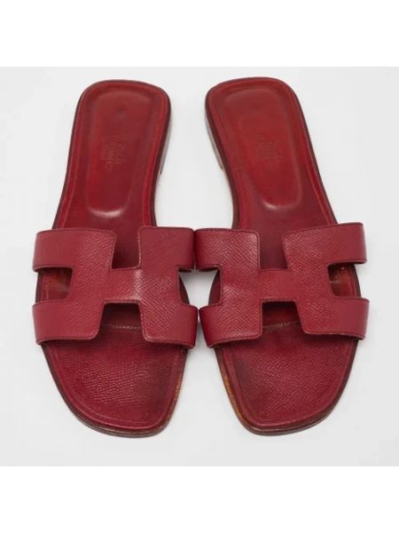 Sandalias de cuero retro Hermès Vintage rojo