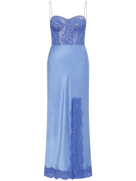 Modré krajkové hedvábné midi šaty Rebecca Vallance