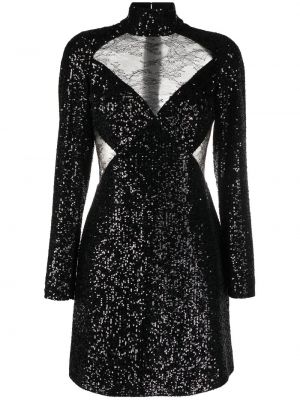 Коктейлна рокля с пайети с дантела Elie Saab черно