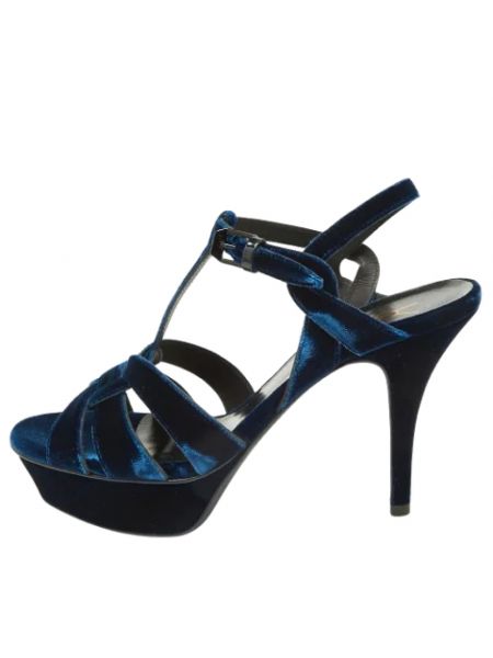 Aksamitne sandały trekkingowe retro Yves Saint Laurent Vintage niebieskie