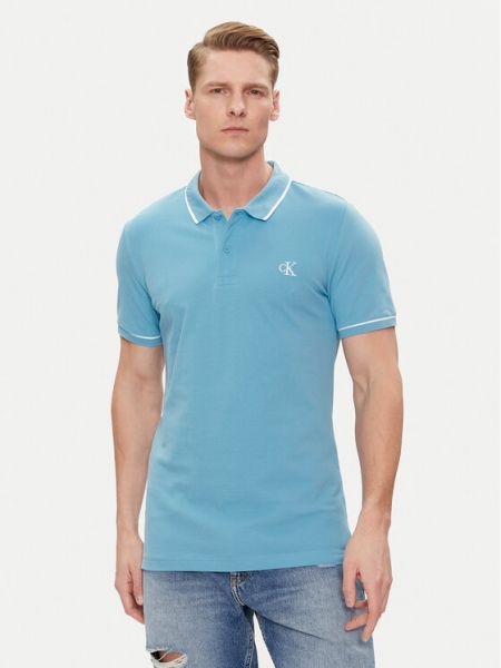 Тениска с копчета slim Calvin Klein Jeans синьо